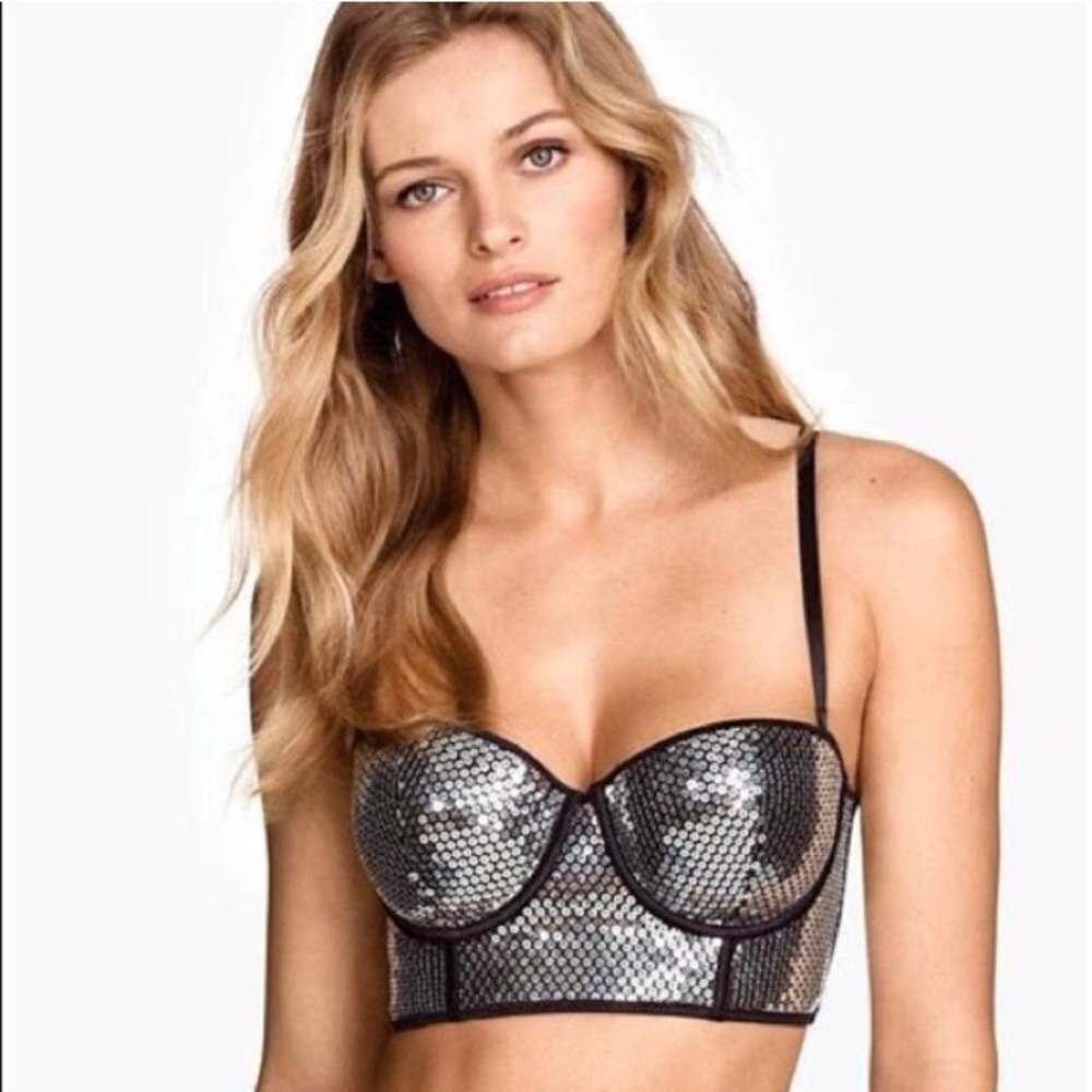H&M 2 piece silver sequined bra and panty lingerie set 34b 6